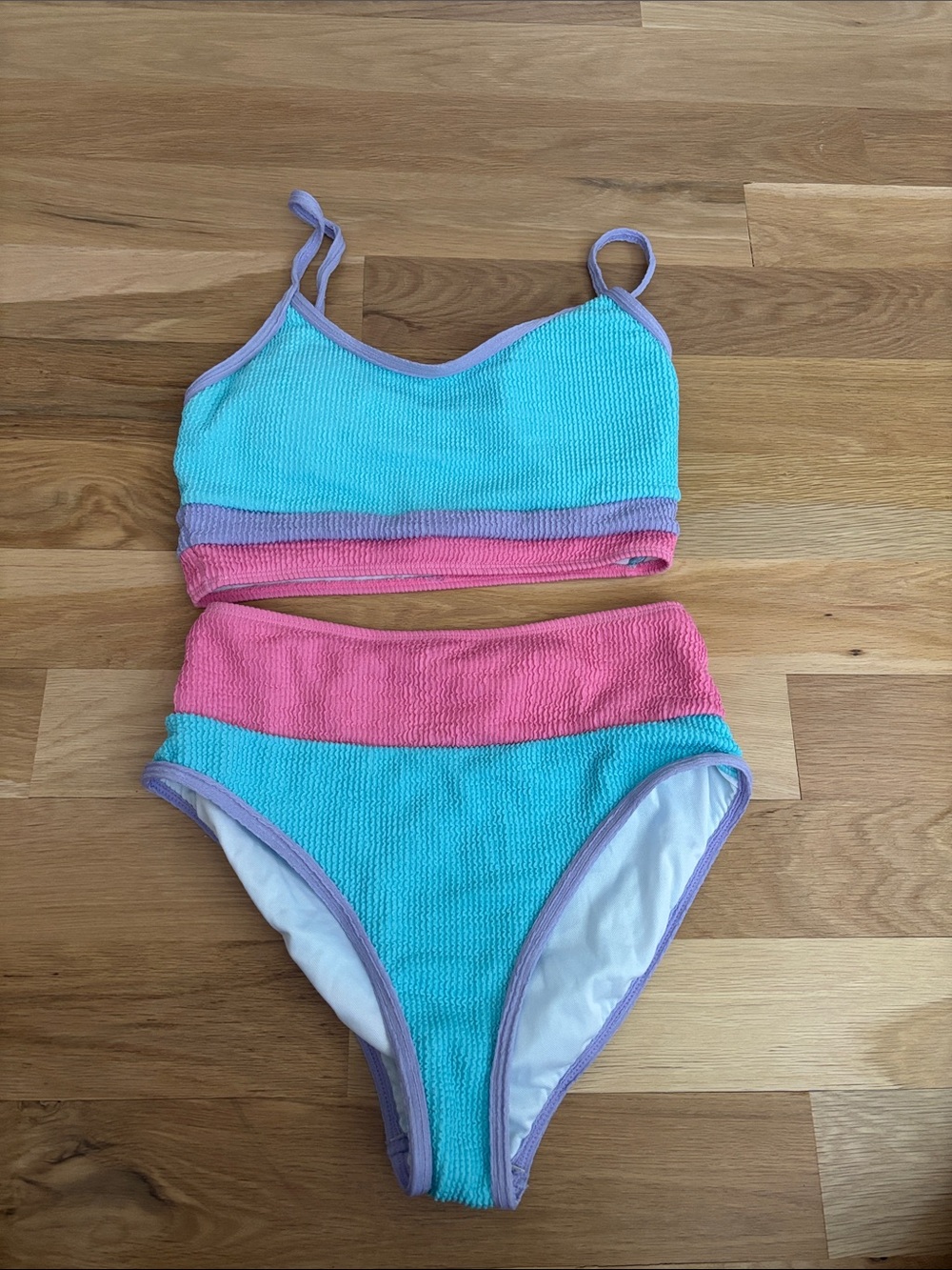 Pink Lily Two-Piece Swim Set in Aqua, Pink and Lavender